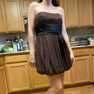 Strapless Dolce Jovani Brown Mini Silk BUBBLE DRESS Size 12 Perfect Cond